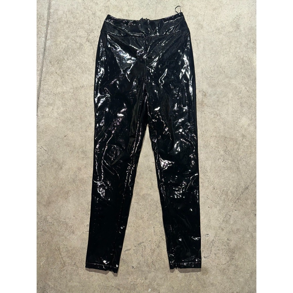 Meshki Leggings Women's Medium Black Shiny Skinny Leg High Waisted Back‎ Zip